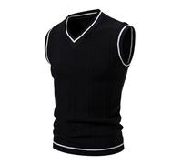 Men Sleeveless Jumpers, Business Office Knitted Gilets V Neck Knitted Vest, Thick Thermal Pullover Tank Top Slim Fit Knit Waistcoat Soft Warm Knitwear Casual Solid Color Sleeveless Sweater Black