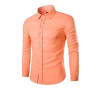 Men Slim Fit Long Sleeve Elastic Formal Blouse Casual Solid Button Down Shirts Orange L