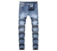 Men Slim Fit Motorbike Riding Jeans Protective Pants - Men's Motorcycle Denim Trousers with Stretch Panel Aramid Protection Lining Biker Bottoms Blue 30