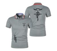 Men Slim Fit Polo Shirts for F.u.ll.me.t.al Al.ch.e.mi.st Soft T-Shirts Buttons Printed Half Sleeve Rugby Tee Top Clothes Plain Collared Short Sleeve-HuiS||x_l
