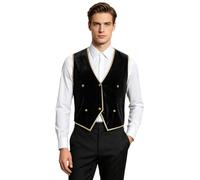 Men Slim Fit Ringmaster Jacket Sleeveless Viking Tunic Vest Black 3XL