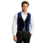Men Slim Fit Ringmaster Jacket Sleeveless Viking Tunic Vest Royal Blue XL