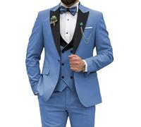 Men Slim Fit Suit 3 Piece Wedding Party Prom Suits One Button Jacket Vest and Pants Dusty Blue