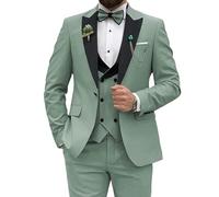 Men Slim Fit Suit 3 Piece Wedding Party Prom Suits One Button Jacket Vest and Pants Dusty Green