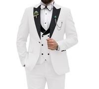 Men Slim Fit Suit 3 Piece Wedding Party Prom Suits One Button Jacket Vest and Pants White
