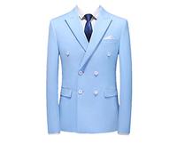 Men Slim Office Blazer Jacket Mens Suit Wedding Dress Coat Casual Business Male Suit Clothing Sky blue Asian L is EurS