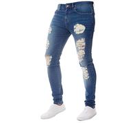 Men Slim Ripped Denim Jeans Skinny Frayed Distressed Broken Holes Trousers Fashion Zipper Hip-pop Long Pants (#6 Navy Blue, XXL)