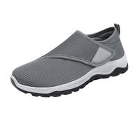Men Slip On Walking Shoes Size 8 Breathable Mesh Flat Bottom Lightweight Comfortable Orthopedic Sneakers Non Slip Casual Athletic Gym Tennis Sneakers with Adjustable Upper Grey