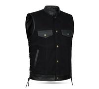 Men SOA Biker side lace leather trim denim waistcoat vest UK Stock free shipment, black, XX-Large