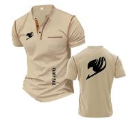 Men Soft Henley T-Shirts Athletic Shirts for F.ai.r.y T.a.il Stand Collar Tee Top Clothes Training Short Sleeved Graphic Half Sleeve Cozy Polo-KQS||x_l