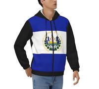 Men Soft Lightweight Jacket Warm Hoodie Sweatshirt El Salvador National Flag Print Zip Hooded Sweatshirt Light Breathable Fabric Side Pockets Easy Wear