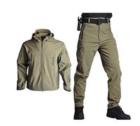 Men Soft Shell Jacket Army Windproof Camo Hunting Suit Shark Skin Military Hiking Jacket+Pants Green L