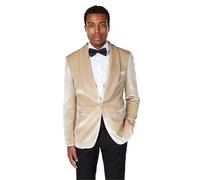 Men Soft Velvet Shawl Lapel Dinner Jacket Tailored Fit Formal Tuxedo Suit Blazer [BLZ-1739-10-BEIGE-52UK] Cream