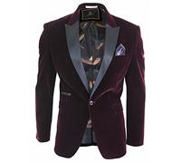 Men Soft Velvet Wine Maroon 1 Button Dinner Jacket Tuxedo Blazer Smart Casual Fit - Burgundy, 50EU/40UK