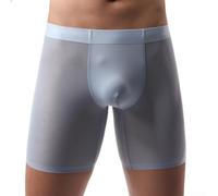 Men Solid Long Leg Boxer Briefs With U Convex Pouch Translucent Sports Underwear Stretchy Trunks For Active Wear Size L To 3xl(3XL Blue)