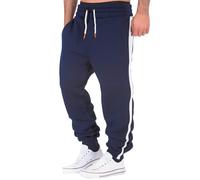 Men Splicing Printed Overalls Casual Sport Work Casual Trouser Pants Trousers Flat Front (Navy, L)