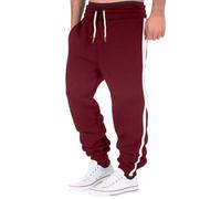 Men Splicing Printed Overalls Casual Sport Work Casual Trouser Pants Trousers Flat Front (Wine, M)
