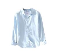 Men Spring and Autumn Japan Style Vintage Solid Color Linen Long Sleeve Shirt Male Casual Slim Fit Shirts L610 Light Blue XXL