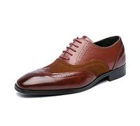 Men Square Toe Formal Dress Shoes Wing Tips Lace Up Patchwork Business Oxfords Shoes for Men,Brown,8.5 UK