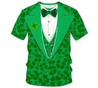 Men St. Patrick's Day T-Shirts 3D Print Lucky Shamrock Tee Short Sleeve Pullover Ireland Clover Tops Round Neck T Shirt Green St Patricks Day Casual Costume