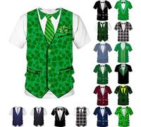 Men St. Patrick's Day T-Shirts 3D Print Lucky Shamrock Tee Short Sleeve Pullover Ireland Clover Tops Round Neck T Shirt Green St Patricks Day Casual Costume