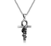 Men Stainless Steel Chain Necklace 3D Retro Climb Twine Snake Cross Pendant 1464-