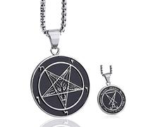 Men Stainless Steel Pendant Necklace Seal of Satan Sigil of Lucifer Both Sided Baphomet Goat Devil Inverted Pentagram Chain Jewelry 26 Inch