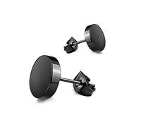Men Stainless Steel Stud Earrings Gothic Style Round Earring for Men/Boy/Husband/Father, Black-5mm