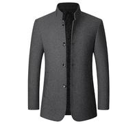 Men Stand Collar Retro Blazer Jacket Winter Solid Slim Fit Chinese Tunic Suit 5 Button Mandarin Collar Sport Coat, Gray1, L