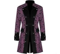 Men Steampunk Style Long Sleeve Jacket Retro Tailcoat for Renaissance Costume Medieval Themed Party Wear (L Purple)