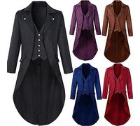 Men Steampunk Tailcoat with Buttons Gothic Trench Coat Lapel Collar Jacket Long Sleeve Cardigan Overcoat Victorian Renaissance Retro Tuxedo Winter Vintage Wind Cloak Halloween Cosplay Party Costume