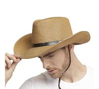 Men Straw Sun Hat Floppy Sun Hat Summer Women Panama Hat Wide Brim Beach Cap Foldable Natural Straw Braided Trilby Hat Anti-UV Hat with Adjustable Chin Strap Sun Visor Hat for Outdoor Activities