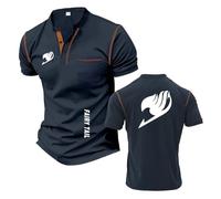 Men Stretch Henley T-Shirts Activewear for F.ai.r.y T.a.il Patchwork Polo Shirts Stand Collar Tee Top Clothes Printed Short Sleeve Half -ZQS||x_l