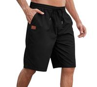 Men Stretch Shorts Casual Classic Fit Drawstring Summer Beach Shorts with Zipper Pockets Black