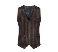 Men Stripe Blazer Vest Tweed Formal Waistcoats Sleeveless Suit Jacket Single Breasted Business Casual Suit Vest V Neck Slim Fit Suit Gilet Coats Wedding Party Waistcoat Retro Vest with Pocket