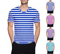 Men Stripe Shirt Short Sleeve V Neck T-Shirts Color Block Classic Shirt Summer Fashion Basic Tees Stylish Fit Tops Playeras para Hombres(Blue, M)