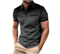 Men Striped Polo Shirts Turn-Down Collar Button Short Sleeve Casual Sport Polos Tops Summer Golf Athletic Slim Fit Henley T Shirt Business Shirts Bargains with Pocket S-3XL UK Clearance