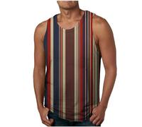 Men Striped Tank Tops Clearance Summer Retro Printed Round Neck Vests Tops Casual Loose Comforty Fitness Tank Tops Classic Hawaiian Beach Holiday Running Vest Tops Fashion Plus Size Tank Tops S-4XL