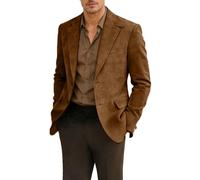 Men Suede Blazer Jacket Casual Blazer for Mens 2 Button Suede Sport Coat for Winter Wedding Dinner Party, Brown, M