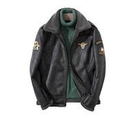 Men Suede Leather Jacket Air Force Uniform Coat Faux Lamb Wool Fur Warm Winter Outwear Black 5XL