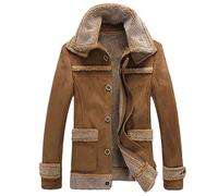 Men Suede Leather Jacket Faux Shearling Sheep Leather Coat Outwear Thick Warm Winter Gift Clothing khaki9 M