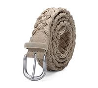 Men Suede Leather Knitted Belt with Wax Rope Braided Belt Without Holes Cotton Weave Handwork Belts, Beige, 110cm