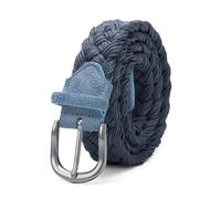 Men Suede Leather Knitted Belt with Wax Rope Braided Strap Without Holes Weave Belt Casual Jeans Belt, Blue, 100cm