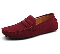Men Suede Penny Loafers Moccasins Smart Slip On Boat Deck Driving Shoes Comfortable Breathable Flats Wine Red 7 UK