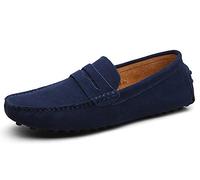 Men Suede Slip On Loafers Casual Canvas Deck Shoes Comfy Soft Wide Fit Walking Sneakers Dark Blue 9 UK