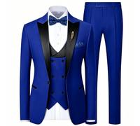 Men Suit 3 Piece Slim Fit Peak Lapel One Button Tuxedo Set for Prom Wedding, Royal Blue, 3XL