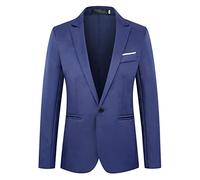 Men Suit Jacket Solid Color Urban Business Men Blazer Jacket Lapel Slim Fit Gentleman Men Causal Jacket Multicolour Options Party Men Long Sleeve Jacket D-Lake Blue XL