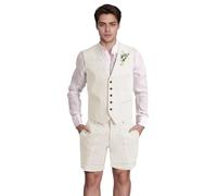 Men Suit Linen Set Vest and Pants Slim Fit Outfit 2 Pieces Casual Style Homecoming Summer Wedding Stylish, Beige, XXL