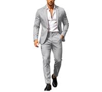 Men Suit Set Casual Tuxedo Cotton 2 Piece Regular Fit Blazer One Button Solid Jacket and Pants for Prom Wedding Party Grey