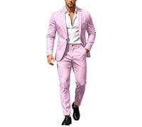 Men Suit Set Casual Tuxedo Cotton 2 Piece Regular Fit Blazer One Button Solid Jacket and Pants for Prom Wedding Party Hot Pink